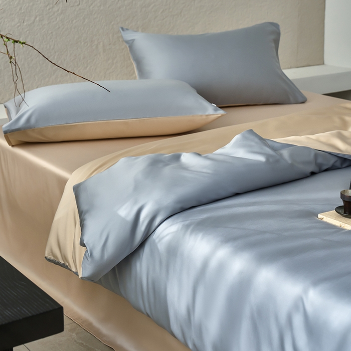 91家纺网 家纺一手货源 找家纺 咏绒家纺工厂店 2025新款60支奥地利兰精天丝纯色天丝棉四件套 岩岭（朦胧灰-小麦色）