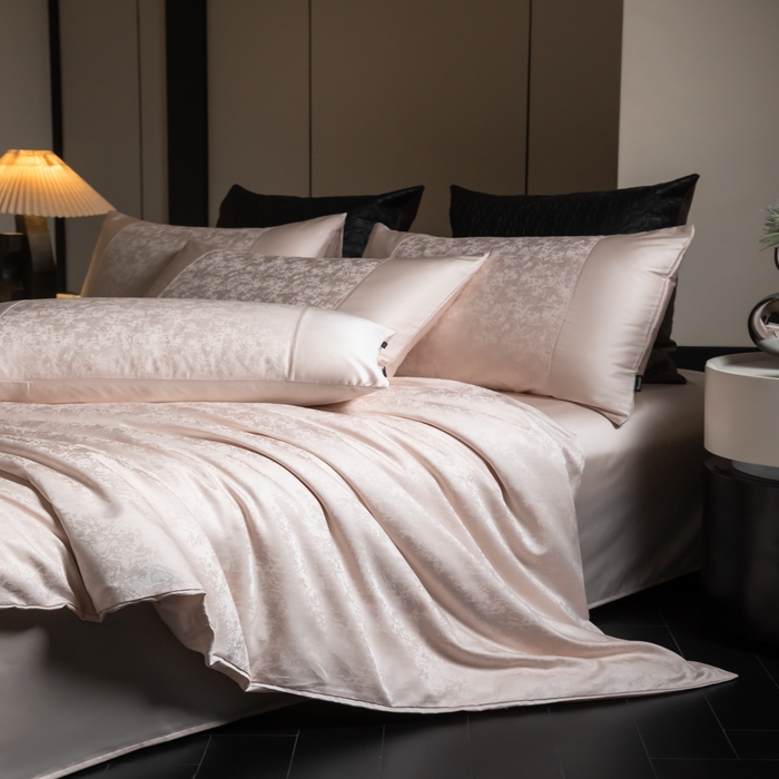 91家纺网 家纺一手货源 找家纺 安莱生活2025新款天丝棉拼接暗合工艺四件套-邂逅系列 澜汐