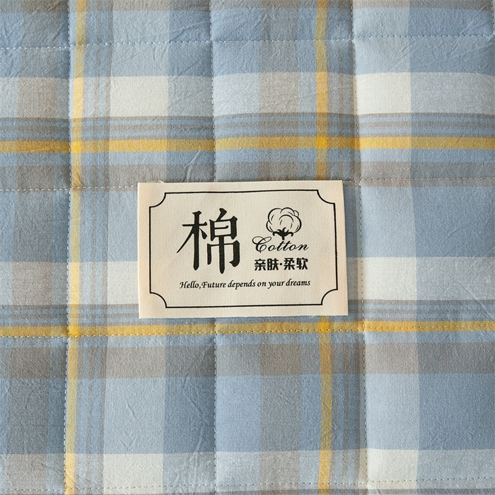 91家纺网 家纺一手货源 找家纺 伊人坊2025新款全棉色织水洗棉六面全包床笠床垫保护套无印风 夹棉床围-简兮蓝