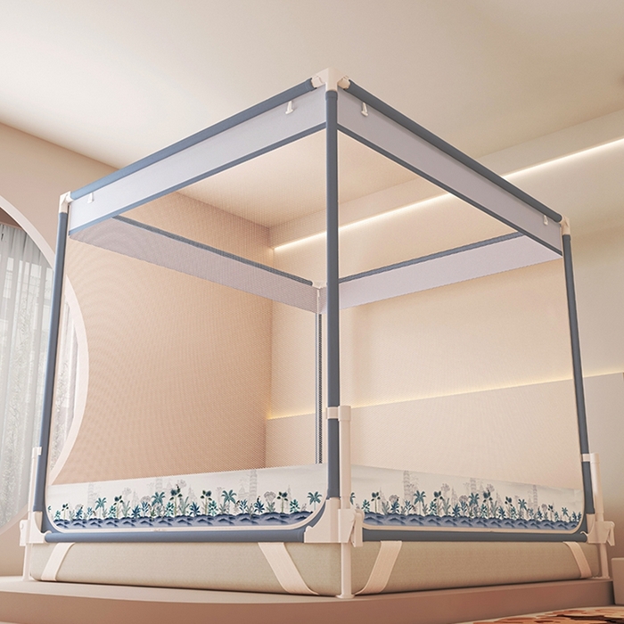 91家纺网 家纺一手货源 找家纺 迪凡保罗蚊帐 2025新款2508围栏级防摔数码印花坐床蚊帐 月光灰