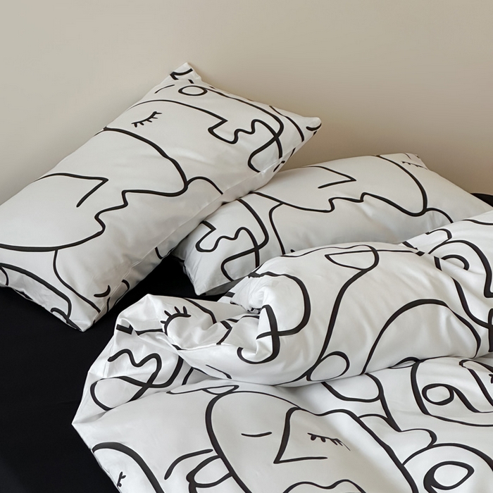 91家纺网 家纺一手货源 找家纺 （总）艾沁2025新品全棉简约黑白四件套-白日梦黑