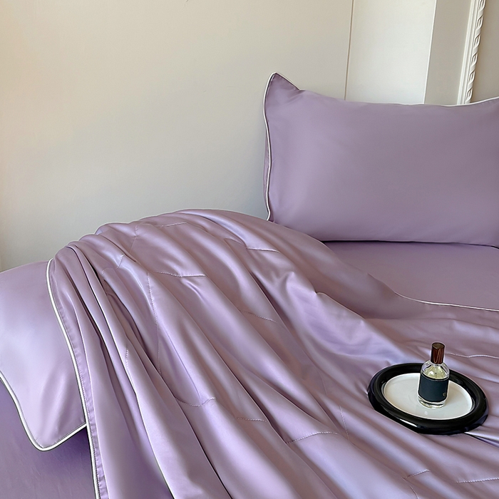 91家纺网 家纺一手货源 找家纺 百寐 2025新款60S兰精天丝夏被系列 芝兰紫+碳灰