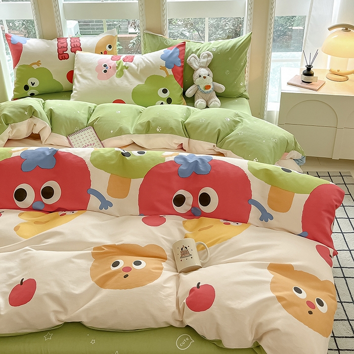 91家纺网 家纺一手货源 找家纺 吉象家纺13070全棉四件套纯棉四件套直播小清新男孩女微笑天团