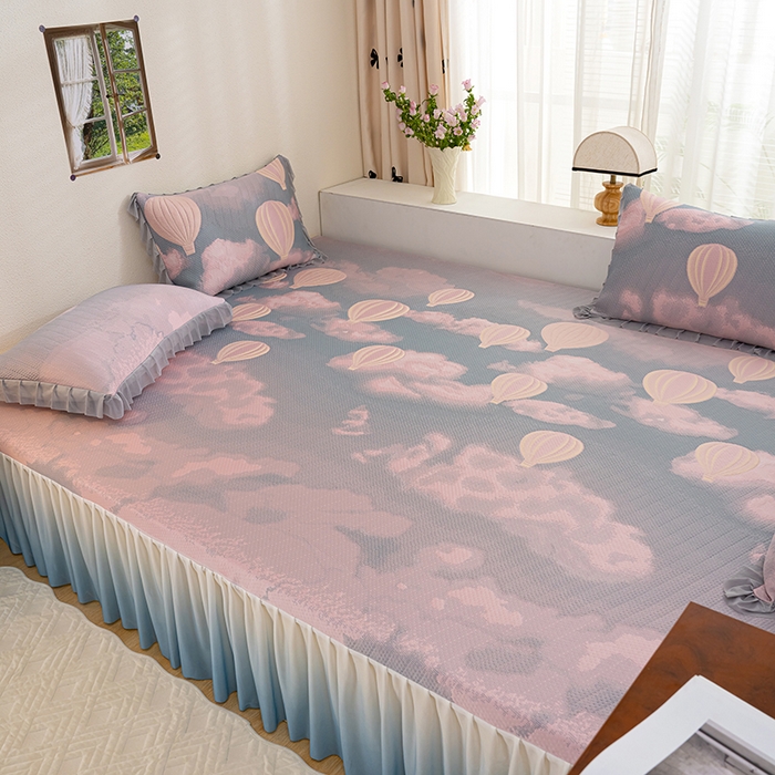 91家纺网 家纺一手货源 找家纺 冬然家纺2025新款冰豆豆榻榻米凉席 梦幻气球-粉