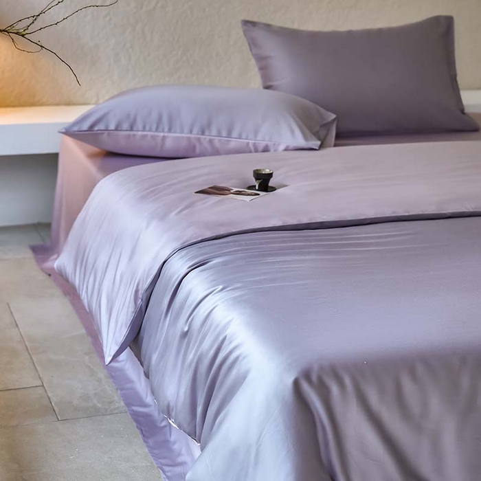 91家纺网 家纺一手货源 找家纺 咏绒家纺工厂店 2025新款60支奥地利兰精天丝纯色天丝棉四件套 紫萱（紫萱草-紫缇）