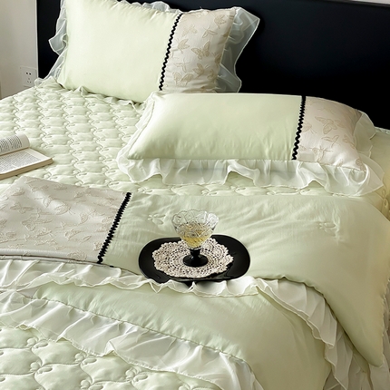 富米莱（原臻工厂） 2025新款西西里莱赛尔天丝法式公主风浮雕蝴蝶夏被床盖四件套 西西里-绿