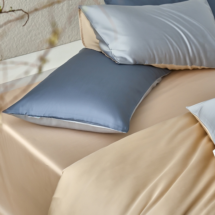 91家纺网 家纺一手货源 找家纺 咏绒家纺工厂店 2025新款60支奥地利兰精天丝纯色天丝棉四件套 岩岭（朦胧灰-小麦色）