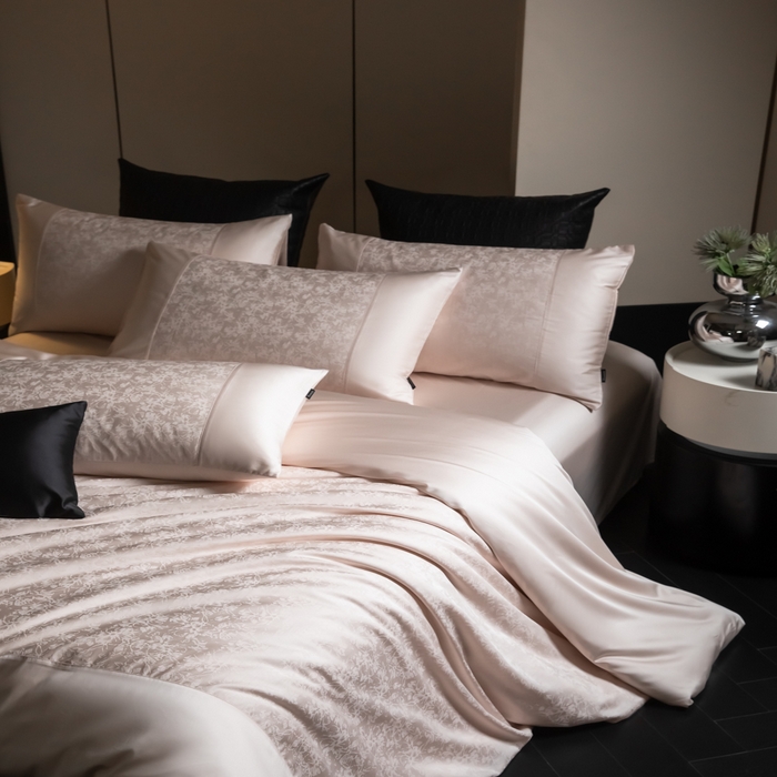 91家纺网 家纺一手货源 找家纺 安莱生活2025新款天丝棉拼接暗合工艺四件套-邂逅系列 澜汐