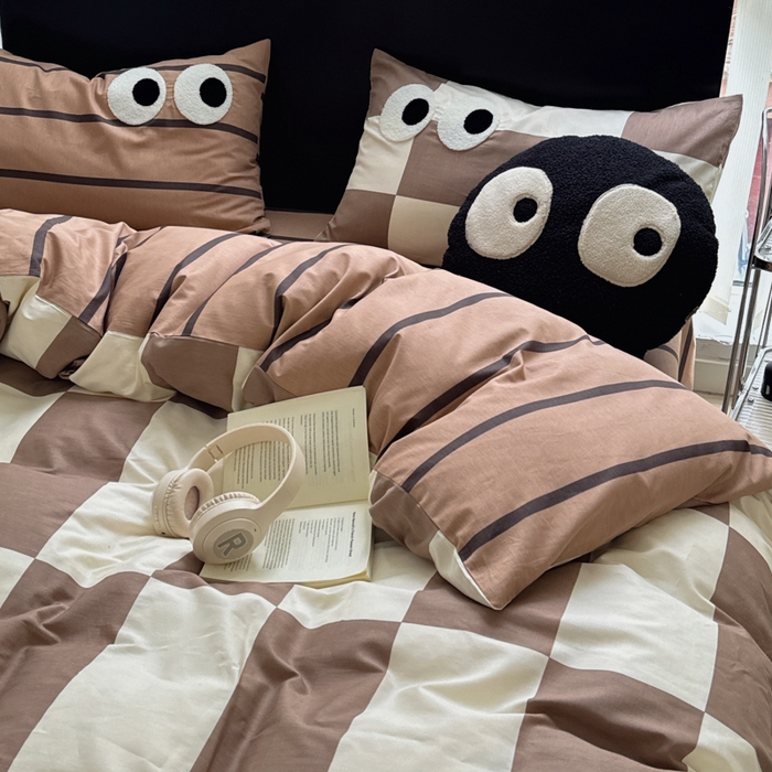 91家纺网 家纺一手货源 找家纺 吉象 2025新款大眼睛毛巾绣四件套 大眼睛-摩卡