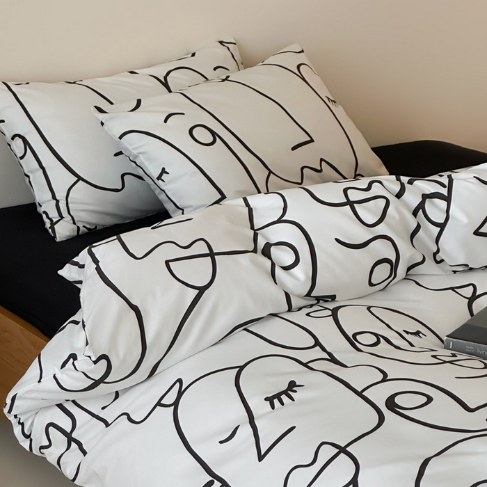 91家纺网 家纺一手货源 找家纺 （总）艾沁2025新品全棉简约黑白四件套-白日梦黑