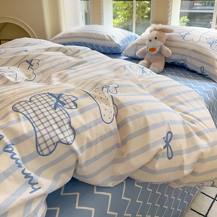 91家纺网 家纺一手货源 找家纺 吉象家纺13070全棉四件套纯棉四件套直播小清新男孩女奔跑兔