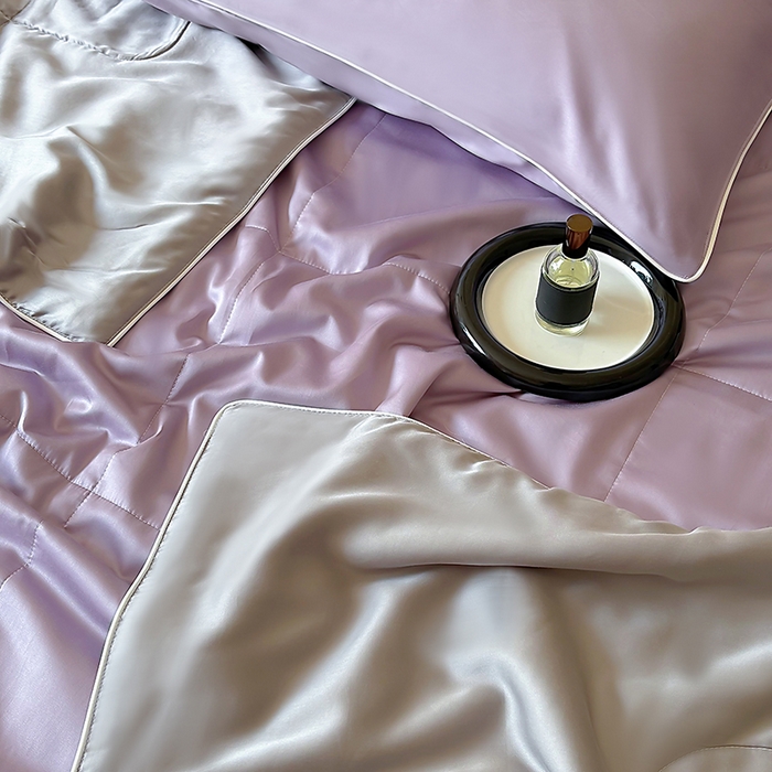 91家纺网 家纺一手货源 找家纺 百寐 2025新款60S兰精天丝夏被系列 芝兰紫+碳灰