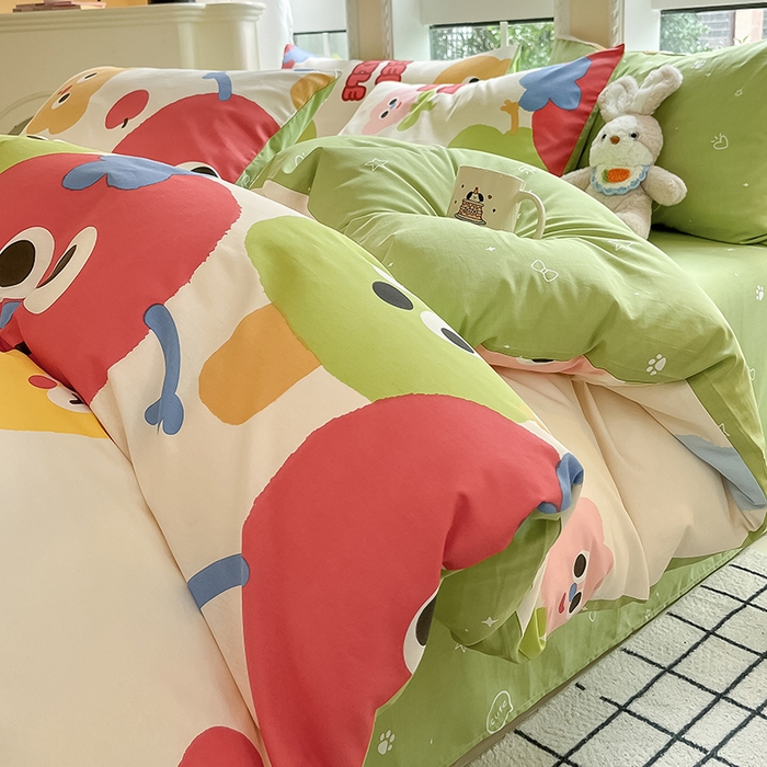 91家纺网 家纺一手货源 找家纺 吉象家纺13070全棉四件套纯棉四件套直播小清新男孩女微笑天团