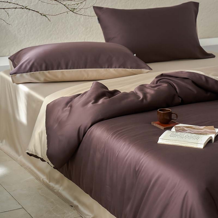 91家纺网 家纺一手货源 找家纺 咏绒家纺工厂店 2025新款60支奥地利兰精天丝纯色天丝棉四件套 摩卡（摩卡-大麦茶）