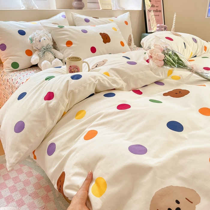 91家纺网 家纺一手货源 找家纺 吉象家纺13070全棉四件套纯棉四件套直播小清新男孩女炫彩狗