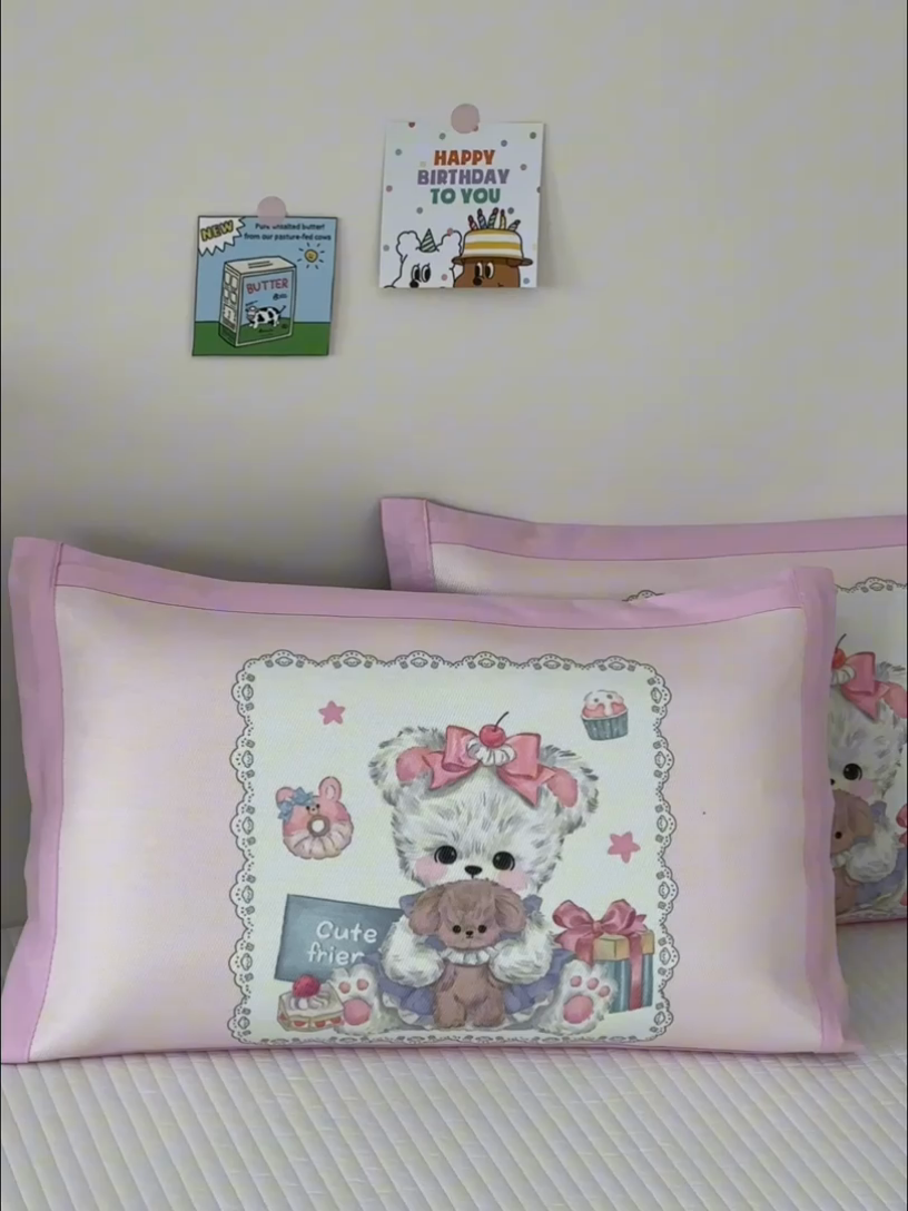 91家纺网 家纺一手货源 找家纺 嗨生活 2025新款大版儿童冰丝枕套 幼儿园枕套 公主小熊