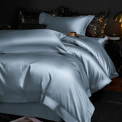 91家纺网 家纺一手货源 找家纺 淼铭家纺 2025新款双股长绒棉四件套-凯瑟系列 凯瑟-海洋蓝