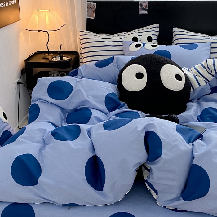 91家纺网 家纺一手货源 找家纺 吉象 2025新款大眼睛毛巾绣四件套 大眼睛-波点魅惑蓝