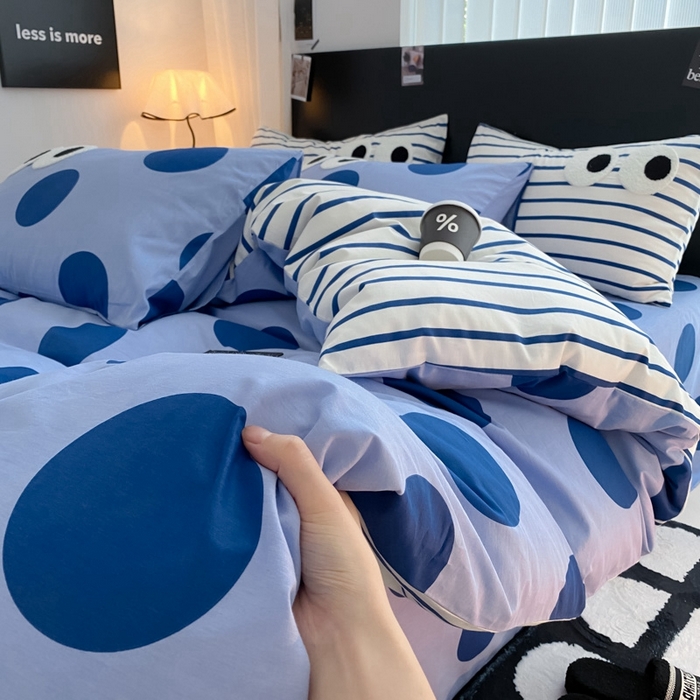 91家纺网 家纺一手货源 找家纺 吉象 2025新款大眼睛毛巾绣四件套 大眼睛-波点魅惑蓝