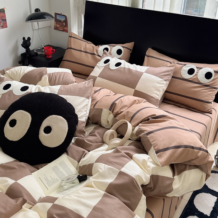 91家纺网 家纺一手货源 找家纺 吉象 2025新款大眼睛毛巾绣四件套 大眼睛-摩卡