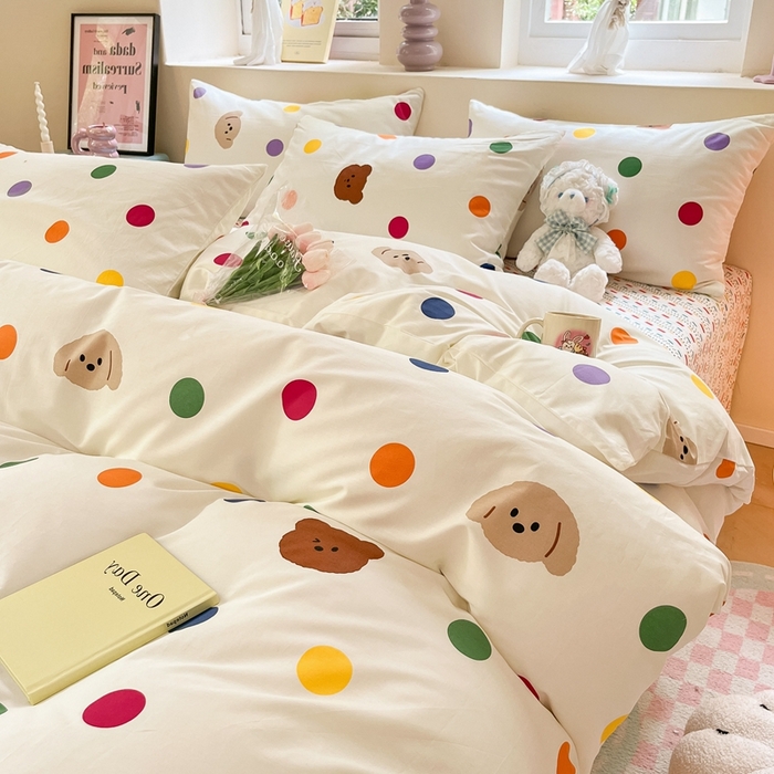 91家纺网 家纺一手货源 找家纺 吉象家纺13070全棉四件套纯棉四件套直播小清新男孩女炫彩狗