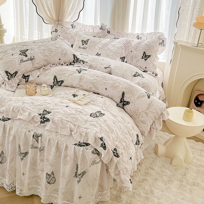 91家纺网 家纺一手货源 找家纺 宜凡家纺 2025新款糯糯棉全夹棉床笠式床裙四件套 梦幻蝴蝶