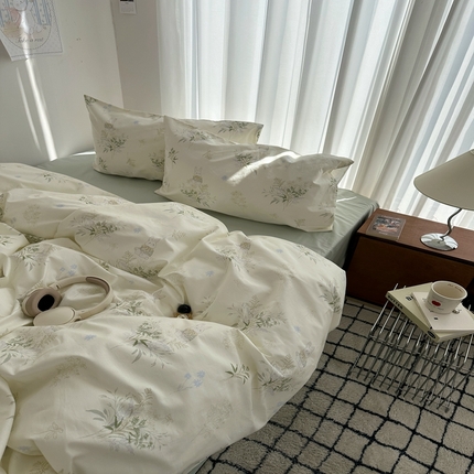 尺素 2025新款全棉卡通可爱儿童四件套纯棉活性A类被套学生宿舍三件套1.8床笠双人床单 薄荷小兔