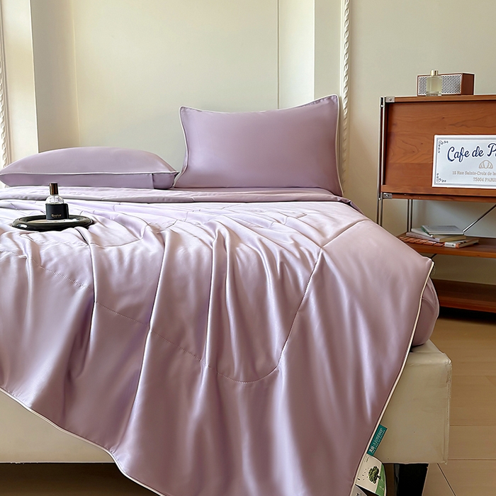 91家纺网 家纺一手货源 找家纺 百寐 2025新款60S兰精天丝夏被系列 芝兰紫+碳灰