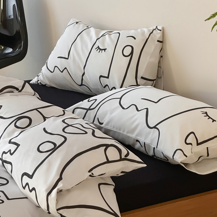 91家纺网 家纺一手货源 找家纺 （总）艾沁2025新品全棉简约黑白四件套-白日梦黑