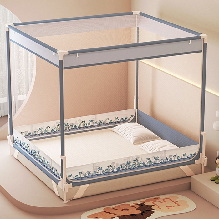 91家纺网 家纺一手货源 找家纺 迪凡保罗蚊帐 2025新款2508围栏级防摔数码印花坐床蚊帐 月光灰