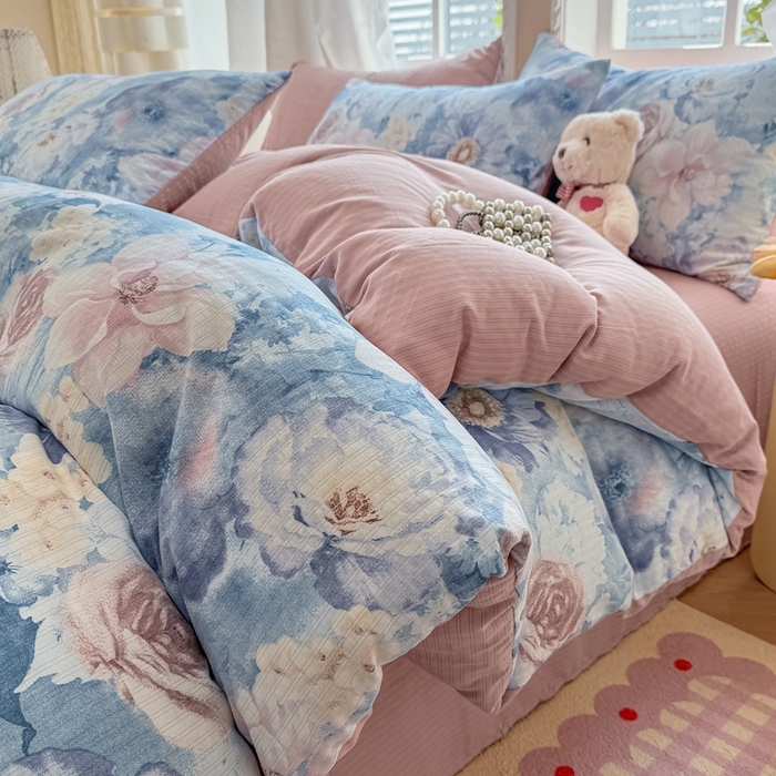 91家纺网 家纺一手货源 找家纺 壹号库 2025新款A类提花有氧彩竺绵四件套 水墨兰花