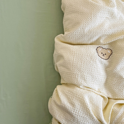 静家居 2025新款全棉纯棉华夫格北欧小熊刺绣四件套系列-风格二 北欧小熊-黄绿