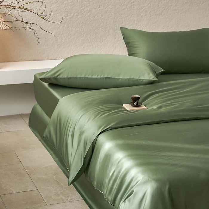 91家纺网 家纺一手货源 找家纺 咏绒家纺工厂店 2025新款60支奥地利兰精天丝纯色天丝棉四件套 松石绿（翠绿）
