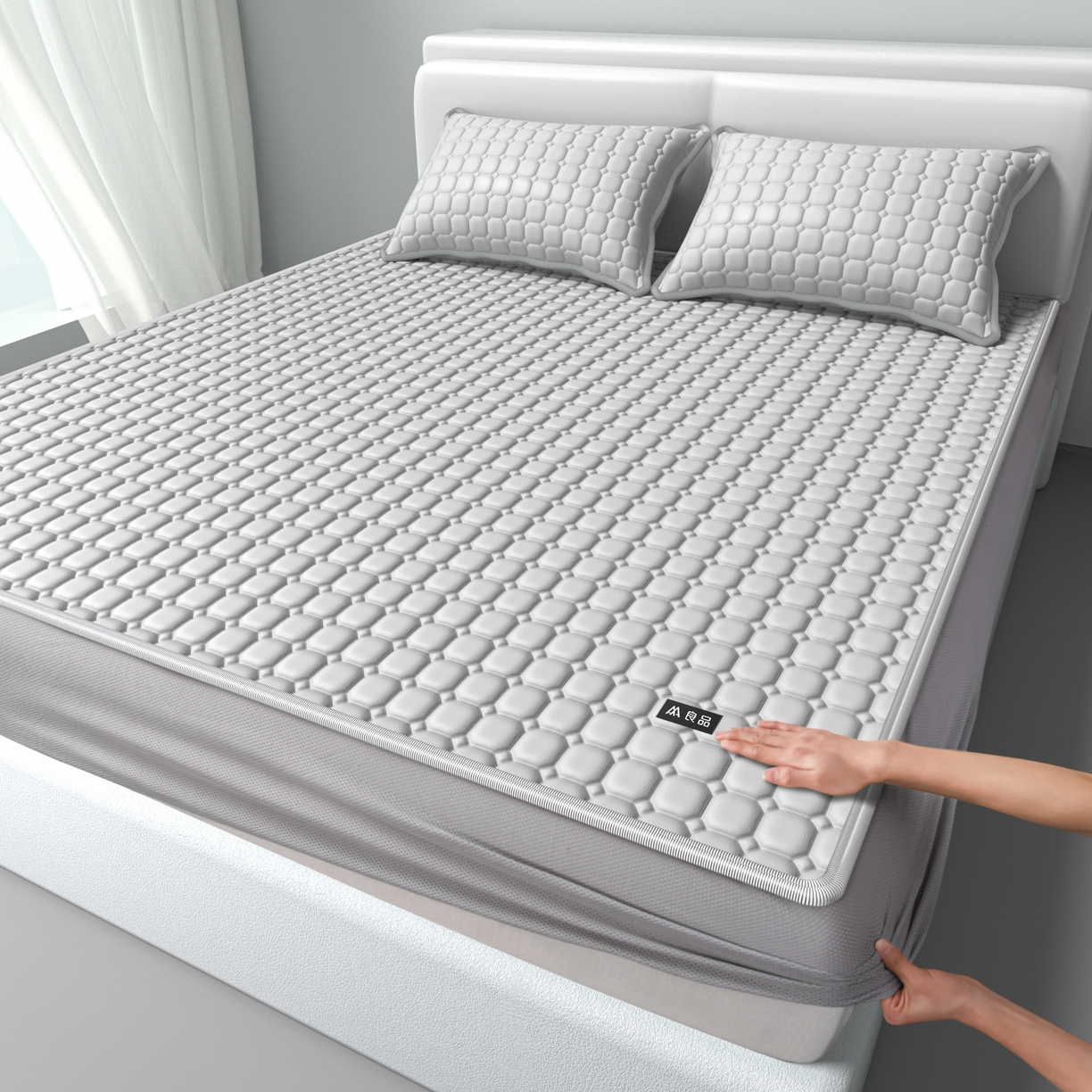 91家纺网 家纺一手货源 找家纺 （总）简一 2025新款无印风方块乳胶凉席系列-床笠款