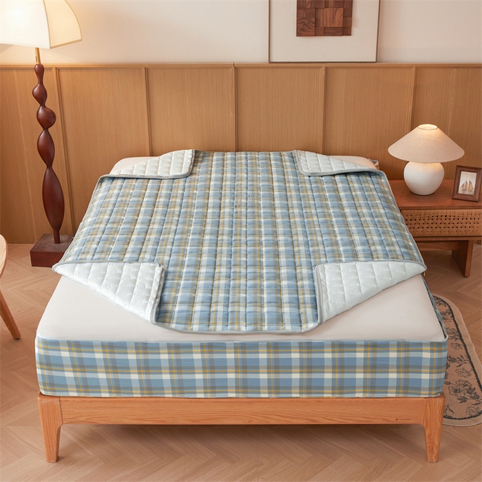 91家纺网 家纺一手货源 找家纺 伊人坊2025新款全棉色织水洗棉六面全包床笠床垫保护套无印风 单层床围-简兮蓝