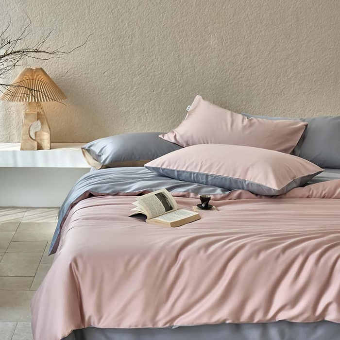 91家纺网 家纺一手货源 找家纺 咏绒家纺工厂店 2025新款60支奥地利兰精天丝纯色天丝棉四件套 藕合（脏脏粉-朦胧灰）