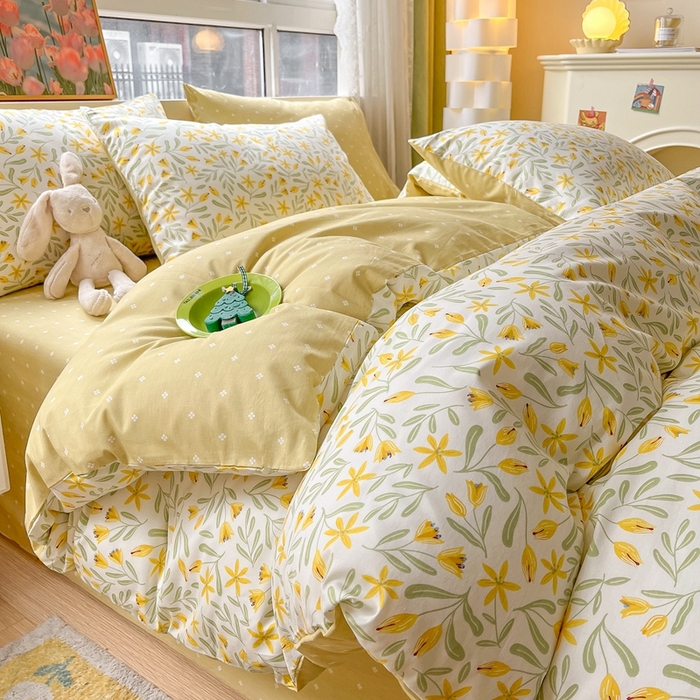 91家纺网 家纺一手货源 找家纺 吉象家纺13070全棉四件套纯棉四件套直播小清新男孩女春野