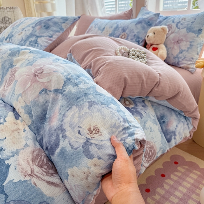 91家纺网 家纺一手货源 找家纺 壹号库 2025新款A类提花有氧彩竺绵四件套 水墨兰花