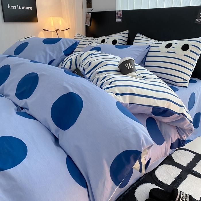 91家纺网 家纺一手货源 找家纺 吉象 2025新款大眼睛毛巾绣四件套 大眼睛-波点魅惑蓝