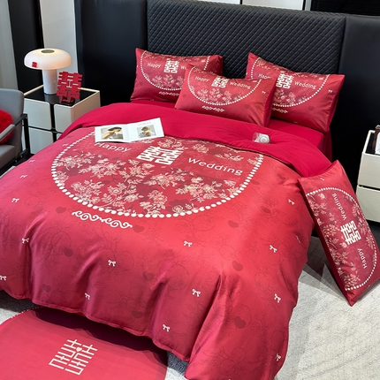 91家纺网 家纺一手货源 找家纺 （总）奥汀洛家纺 2025新款亲肤棉数码印花婚庆四件套