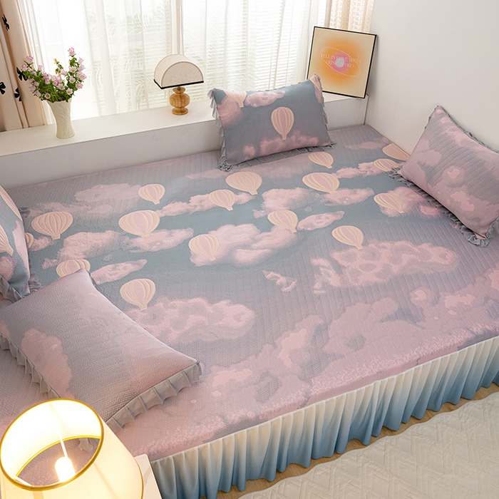 91家纺网 家纺一手货源 找家纺 冬然家纺2025新款冰豆豆榻榻米凉席 梦幻气球-粉