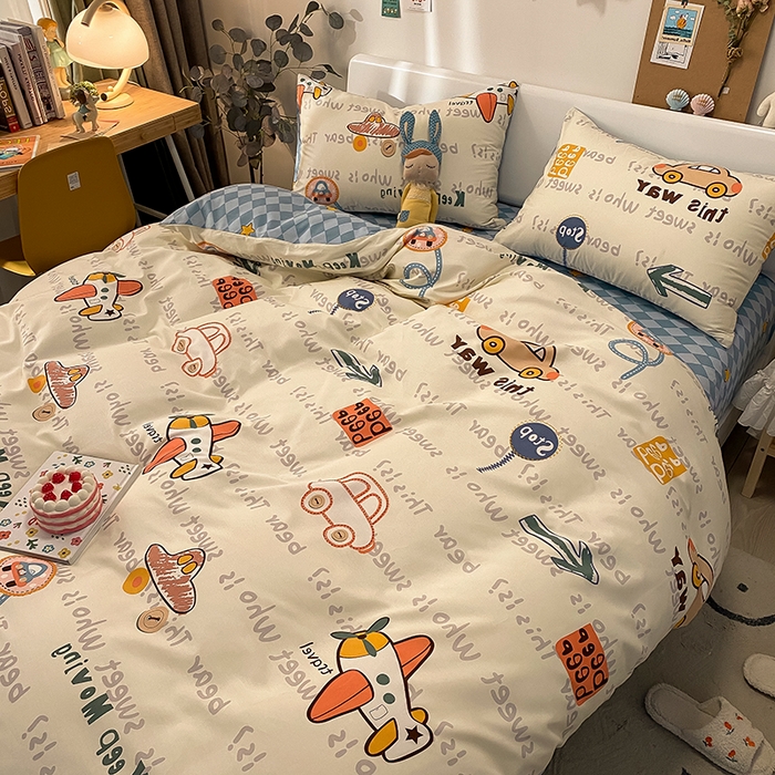 91家纺网 家纺一手货源 找家纺 吉象家纺13070全棉四件套纯棉四件套直播小清新男孩女汽车向导