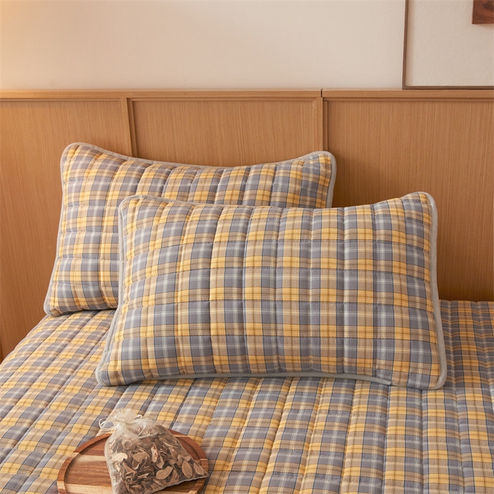 91家纺网 家纺一手货源 找家纺 伊人坊2025新款全棉色织水洗棉六面全包床笠床垫保护套无印风 单层床围-黄调格