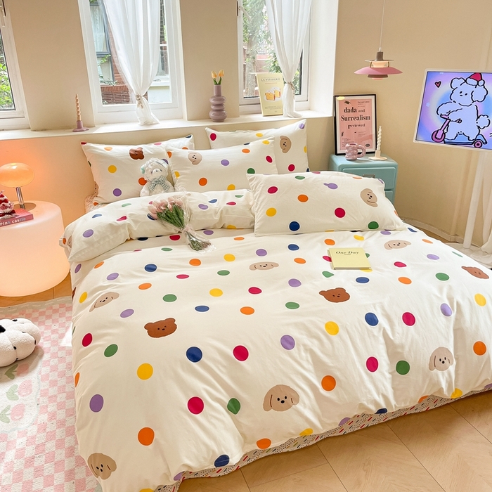 91家纺网 家纺一手货源 找家纺 吉象家纺13070全棉四件套纯棉四件套直播小清新男孩女炫彩狗