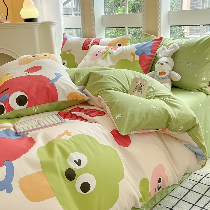 91家纺网 家纺一手货源 找家纺 吉象家纺13070全棉四件套纯棉四件套直播小清新男孩女微笑天团