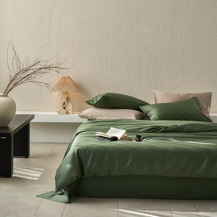 91家纺网 家纺一手货源 找家纺 咏绒家纺工厂店 2025新款60支奥地利兰精天丝纯色天丝棉四件套 松石绿（翠绿）