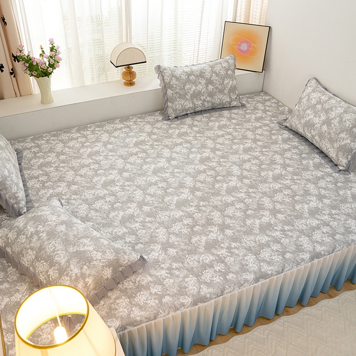 91家纺网 家纺一手货源 找家纺 冬然家纺2025新款冰豆豆榻榻米凉席 梦幻玫瑰-灰