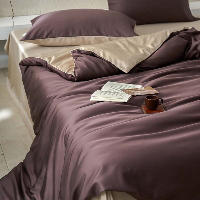 91家纺网 家纺一手货源 找家纺 咏绒家纺工厂店 2025新款60支奥地利兰精天丝纯色天丝棉四件套 摩卡（摩卡-大麦茶）