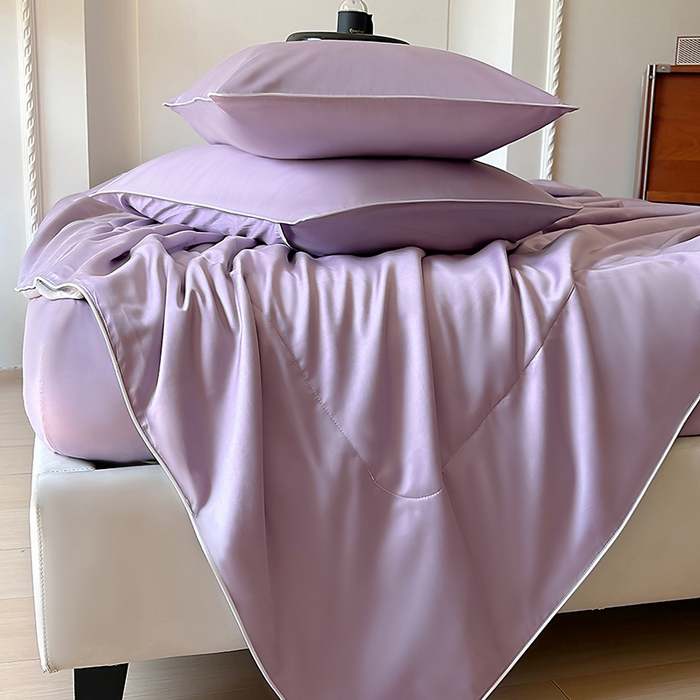 91家纺网 家纺一手货源 找家纺 百寐 2025新款60S兰精天丝夏被系列 芝兰紫+碳灰