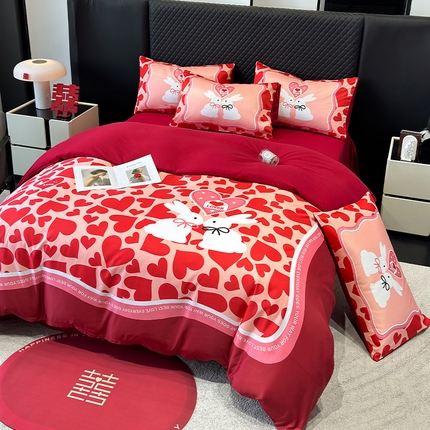 91家纺网 家纺一手货源 找家纺 （总）奥汀洛家纺 2025新款亲肤棉数码印花婚庆四件套